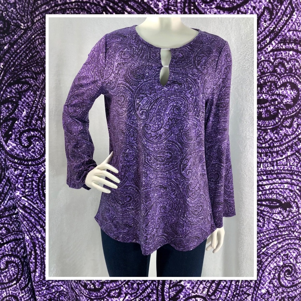 MICHAEL KORS BELL SLEEVE TOP PURPLE BLACK PRINT M